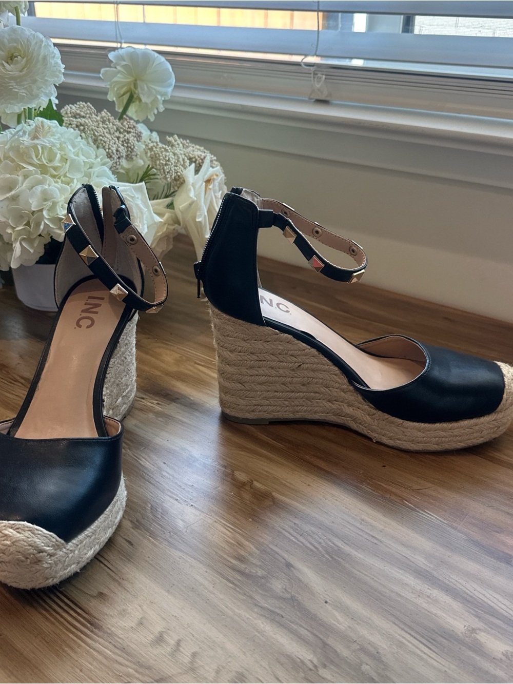 INC Black Espadrille Wedge Sandals